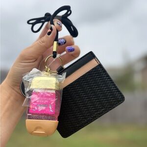 BBW Wearable Black Lanyard Card Pocbac Holder + Milk Bar Birthday Cake Sanitizer